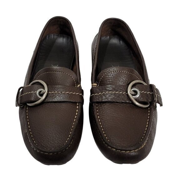 Vintage Prada Leather Drivers Loafers Flats Brown Buckle 35 - Picture 1 of 12